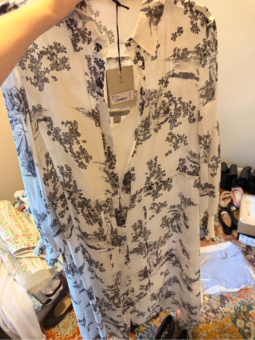 All Saints Skye Floral Asymmetric Hem Midi Dress - Picture 7 of 11